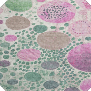 HomeRoots 8' X 10' Stylish Geometric Area Rug in Green, Pink & Ivory - Washable, UV Protected & Durable Design 707261