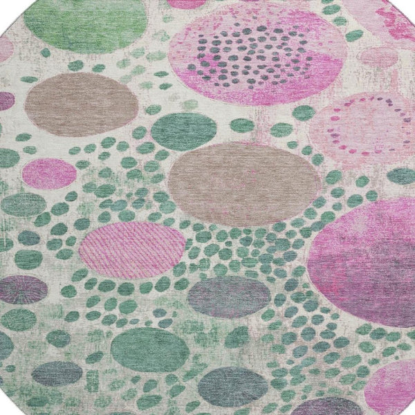 HomeRoots 8' X 10' Stylish Geometric Area Rug in Green, Pink & Ivory - Washable, UV Protected & Durable Design 707261