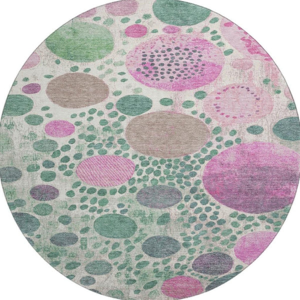 HomeRoots 8' X 10' Stylish Geometric Area Rug in Green, Pink & Ivory - Washable, UV Protected & Durable Design 707261