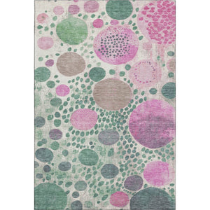 HomeRoots 9' x 12' Washable Geometric Area Rug in Green, Pink, and Ivory - UV Protected & Stain Resistant! 707262