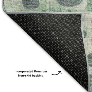 HomeRoots 9' x 12' Washable Geometric Area Rug in Green, Pink, and Ivory - UV Protected & Stain Resistant! 707262