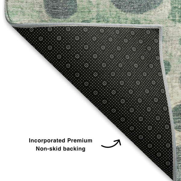 HomeRoots 9' x 12' Washable Geometric Area Rug in Green, Pink, and Ivory - UV Protected & Stain Resistant! 707262