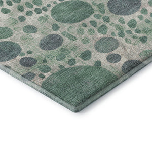 HomeRoots 9' x 12' Washable Geometric Area Rug in Green, Pink, and Ivory - UV Protected & Stain Resistant! 707262