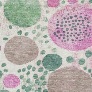 HomeRoots 10' X 14' Stylish Green Pink Ivory Geometric Washable Area Rug with UV Protection for High Traffic Spaces 707263
