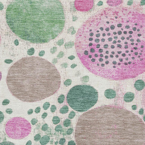 HomeRoots 10' X 14' Stylish Green Pink Ivory Geometric Washable Area Rug with UV Protection for High Traffic Spaces 707263