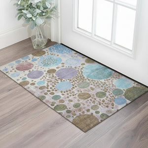 HomeRoots 5' Stylish Khaki Blue & Purple Geometric Area Rug - Washable, UV Protected, Non-Slip for Home Use 707265