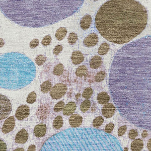 HomeRoots 5' Stylish Khaki Blue & Purple Geometric Area Rug - Washable, UV Protected, Non-Slip for Home Use 707265