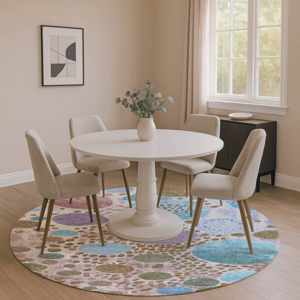 HomeRoots 8' X 10' Modern Khaki, Blue & Purple Geometric Area Rug – Washable, UV-Protected, Stain-Resistant Design 707267