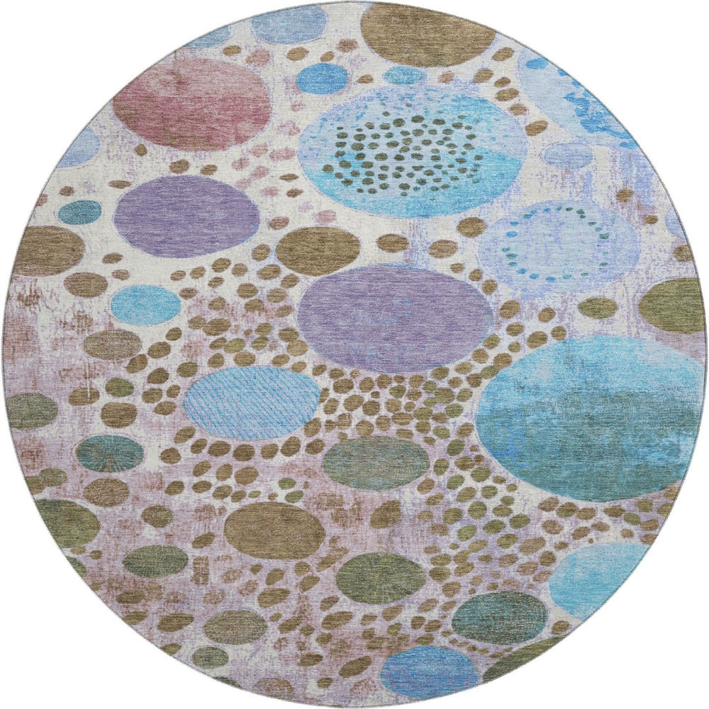 HomeRoots 8' X 10' Modern Khaki, Blue & Purple Geometric Area Rug – Washable, UV-Protected, Stain-Resistant Design 707267