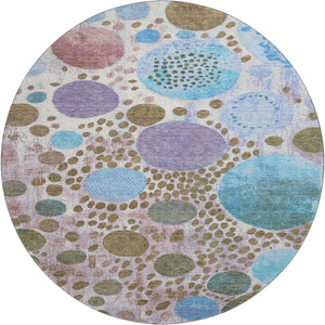 HomeRoots 8' X 10' Modern Khaki, Blue & Purple Geometric Area Rug – Washable, UV-Protected, Stain-Resistant Design 707267