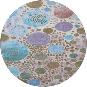 HomeRoots 8' X 10' Modern Khaki, Blue & Purple Geometric Area Rug – Washable, UV-Protected, Stain-Resistant Design 707267