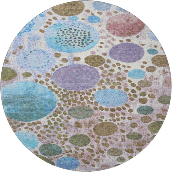 HomeRoots 8' X 10' Modern Khaki, Blue & Purple Geometric Area Rug – Washable, UV-Protected, Stain-Resistant Design 707267