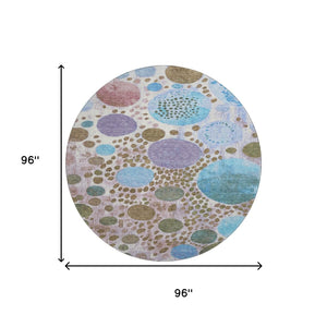 HomeRoots 8' X 10' Modern Khaki, Blue & Purple Geometric Area Rug – Washable, UV-Protected, Stain-Resistant Design 707267