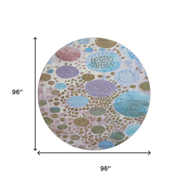 HomeRoots 8' X 10' Modern Khaki, Blue & Purple Geometric Area Rug – Washable, UV-Protected, Stain-Resistant Design 707267