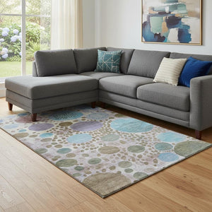HomeRoots 9' X 12' Khaki Blue Purple Geometric Area Rug - Washable, UV Protected, Stain-Resistant Design! 707268