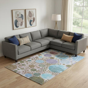 HomeRoots 10' X 14' Khaki Blue & Purple Geometric Washable Area Rug – Durable, Stain-Resistant, UV Protected! 707269