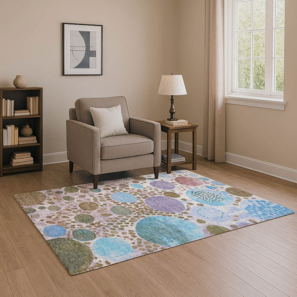 HomeRoots 10' X 14' Khaki Blue & Purple Geometric Washable Area Rug – Durable, Stain-Resistant, UV Protected! 707269