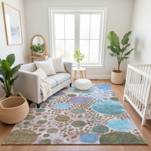 HomeRoots 10' X 14' Khaki Blue & Purple Geometric Washable Area Rug – Durable, Stain-Resistant, UV Protected! 707269