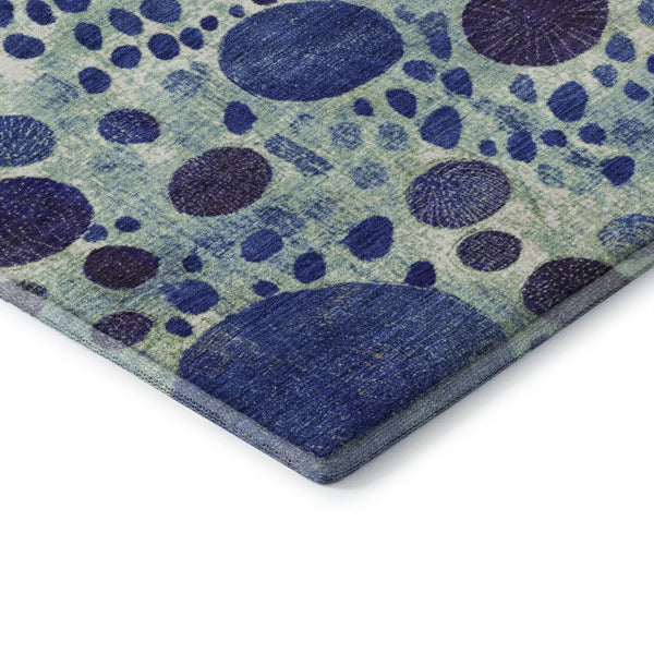 HomeRoots 8' Navy Blue Yellow Green Geometric Washable Round Rug - UV Protected, Durable & Stylish Design! 707272