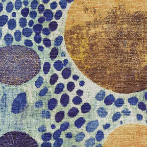 HomeRoots 8' Navy Blue Yellow Green Geometric Washable Round Rug - UV Protected, Durable & Stylish Design! 707272