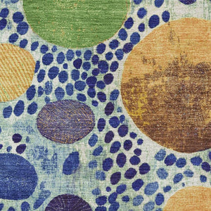 HomeRoots 8' Navy Blue Yellow Green Geometric Washable Round Rug - UV Protected, Durable & Stylish Design! 707272