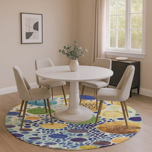 HomeRoots 8' X 10' Washable Geometric Area Rug in Navy, Yellow & Green - UV Protected, Durable, Kid-Friendly 707273