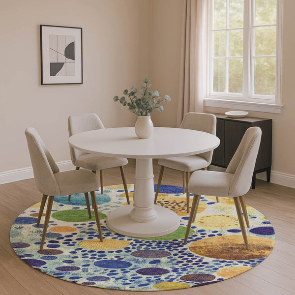 HomeRoots 8' X 10' Washable Geometric Area Rug in Navy, Yellow & Green - UV Protected, Durable, Kid-Friendly 707273