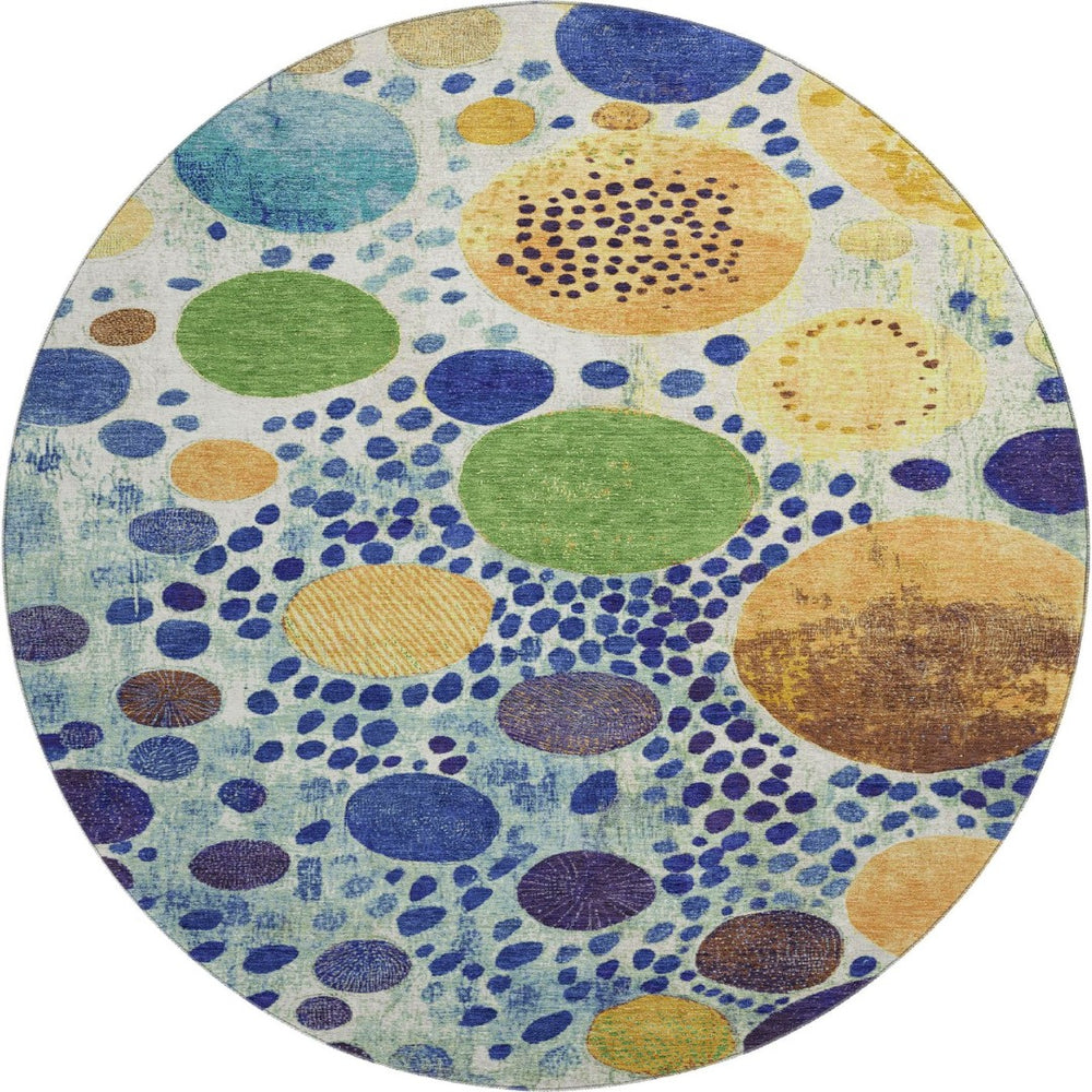 HomeRoots 8' X 10' Washable Geometric Area Rug in Navy, Yellow & Green - UV Protected, Durable, Kid-Friendly 707273