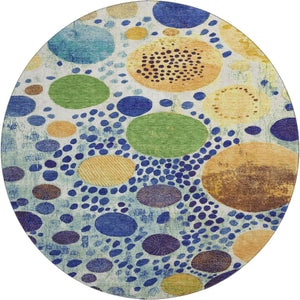 HomeRoots 8' X 10' Washable Geometric Area Rug in Navy, Yellow & Green - UV Protected, Durable, Kid-Friendly 707273