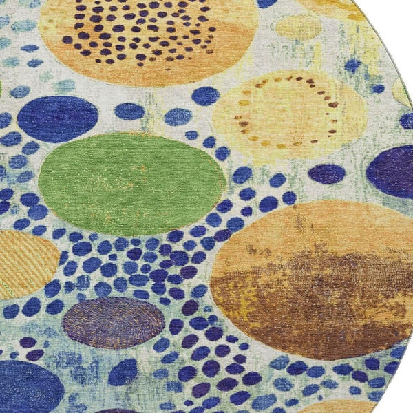 HomeRoots 8' X 10' Washable Geometric Area Rug in Navy, Yellow & Green - UV Protected, Durable, Kid-Friendly 707273