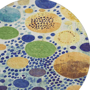 HomeRoots 8' X 10' Washable Geometric Area Rug in Navy, Yellow & Green - UV Protected, Durable, Kid-Friendly 707273