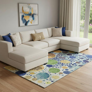 HomeRoots 9' X 12' Vibrant Navy, Yellow & Green Geometric Washable Area Rug with UV Protection for Families 707274