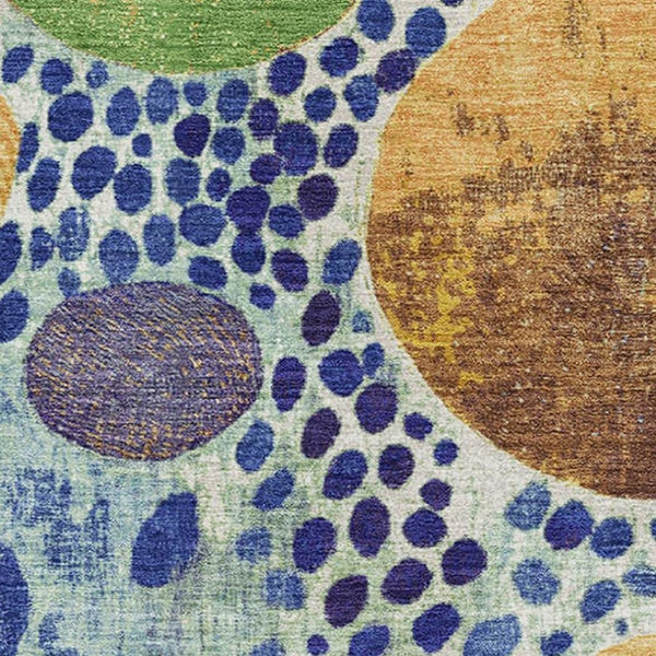 HomeRoots 9' X 12' Vibrant Navy, Yellow & Green Geometric Washable Area Rug with UV Protection for Families 707274