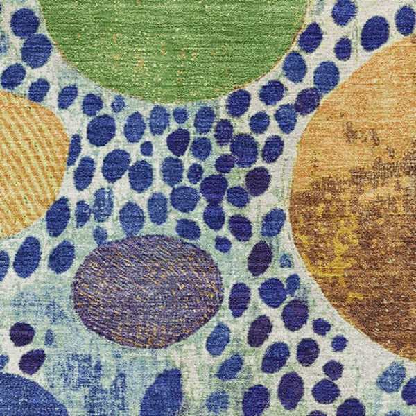 HomeRoots 10' Geometric Washable Area Rug in Navy, Yellow & Green - Durable, Stain-Resistant with UV Protection 707275