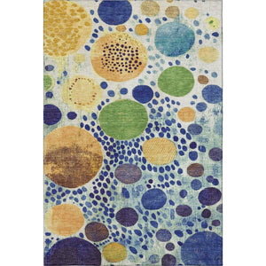 HomeRoots 10' Geometric Washable Area Rug in Navy, Yellow & Green - Durable, Stain-Resistant with UV Protection 707275