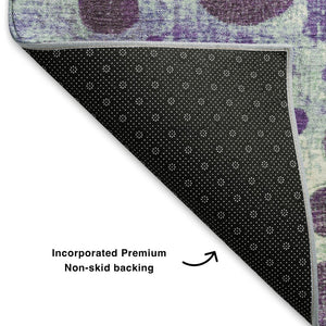 HomeRoots 5' X 8' Stylish Purple, Green & Ivory Geometric Area Rug - Washable, UV Protected & Non-Slip Backing 707277