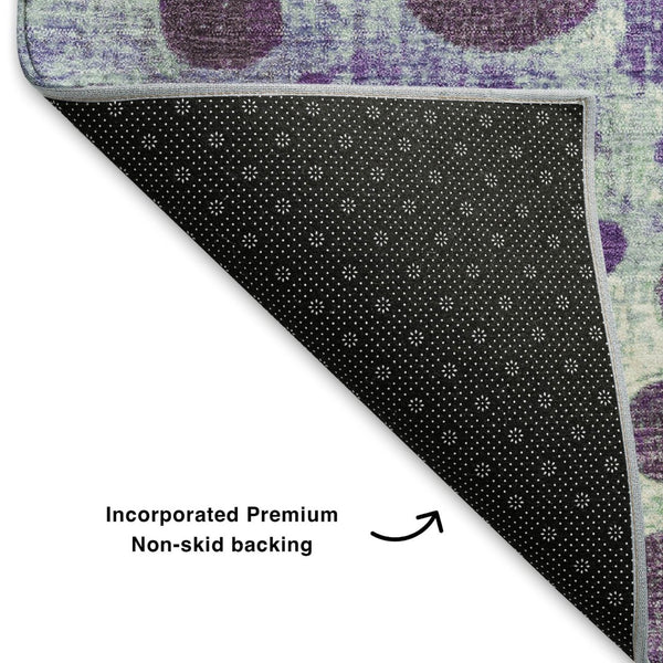 HomeRoots 5' X 8' Stylish Purple, Green & Ivory Geometric Area Rug - Washable, UV Protected & Non-Slip Backing 707277