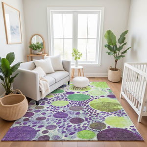 HomeRoots 5' X 8' Stylish Purple, Green & Ivory Geometric Area Rug - Washable, UV Protected & Non-Slip Backing 707277