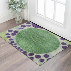 HomeRoots 5' X 8' Stylish Purple, Green & Ivory Geometric Area Rug - Washable, UV Protected & Non-Slip Backing 707277