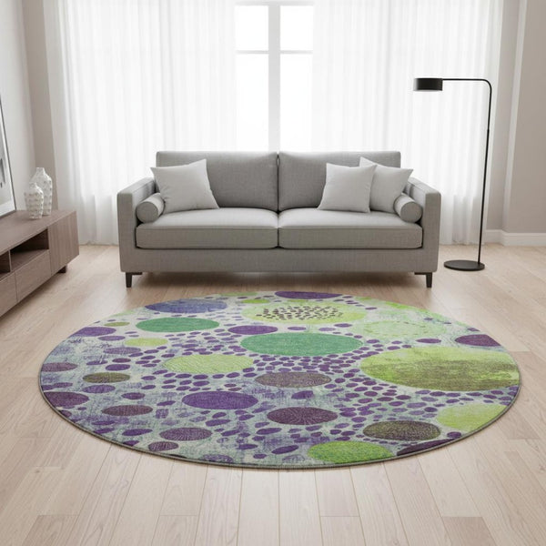 HomeRoots 8' X 10' Stylish Washable Geometric Area Rug in Purple, Green & Ivory - UV Protected & Kid-Friendly! 707279