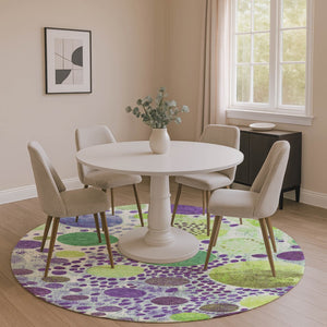 HomeRoots 8' X 10' Stylish Washable Geometric Area Rug in Purple, Green & Ivory - UV Protected & Kid-Friendly! 707279