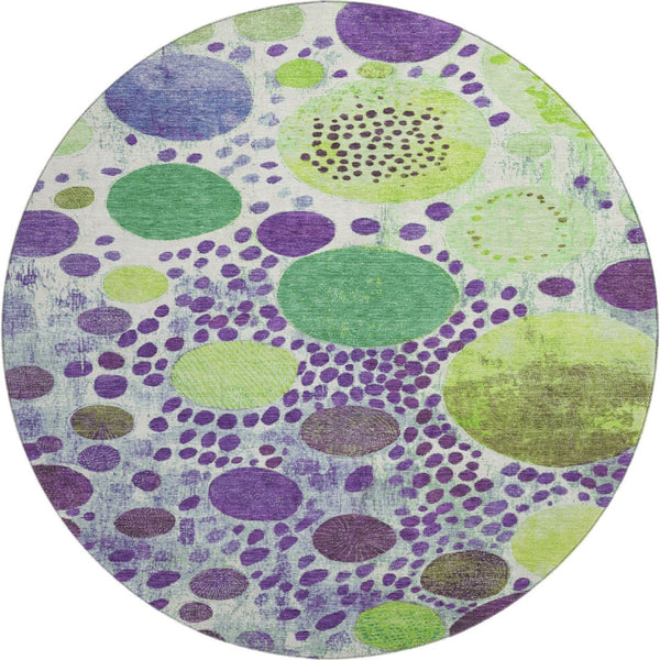 HomeRoots 8' X 10' Stylish Washable Geometric Area Rug in Purple, Green & Ivory - UV Protected & Kid-Friendly! 707279