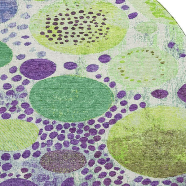 HomeRoots 8' X 10' Stylish Washable Geometric Area Rug in Purple, Green & Ivory - UV Protected & Kid-Friendly! 707279