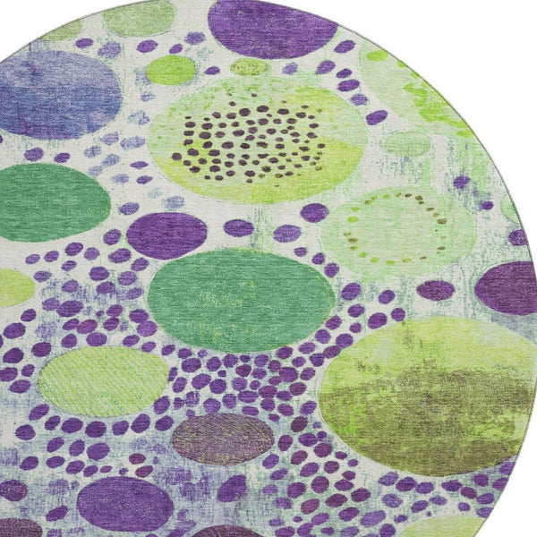 HomeRoots 8' X 10' Stylish Washable Geometric Area Rug in Purple, Green & Ivory - UV Protected & Kid-Friendly! 707279