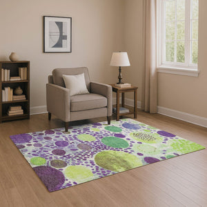 HomeRoots 9' X 12' Stylish Purple, Green & Ivory Geometric Washable Area Rug with UV Protection & Durability 707280