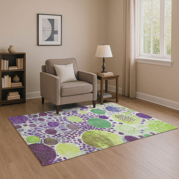HomeRoots 9' X 12' Stylish Purple, Green & Ivory Geometric Washable Area Rug with UV Protection & Durability 707280