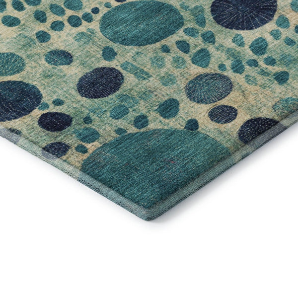 HomeRoots 8' Teal, Pink & Orange Geometric Washable Round Rug - Vibrant, Durable & UV Protected for Any Space 707284