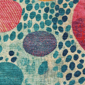 HomeRoots 8' Teal, Pink & Orange Geometric Washable Round Rug - Vibrant, Durable & UV Protected for Any Space 707284