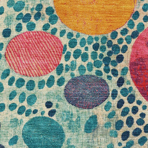 HomeRoots 8' Teal, Pink & Orange Geometric Washable Round Rug - Vibrant, Durable & UV Protected for Any Space 707284