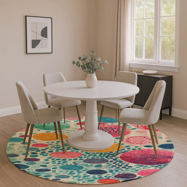 HomeRoots 8' X 10' Vibrant Teal, Pink & Orange Geometric Washable Area Rug with UV Protection & Durability 707285